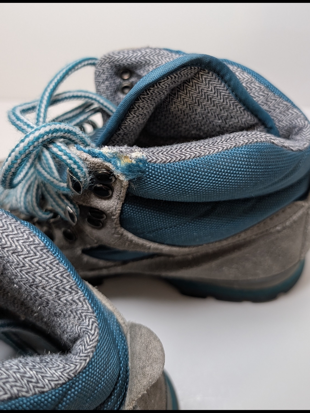 Vintage Raichle Women's Hiking Boots Size 9 - Gray & Teal Suede Mountaineering - Picture 4 of 6